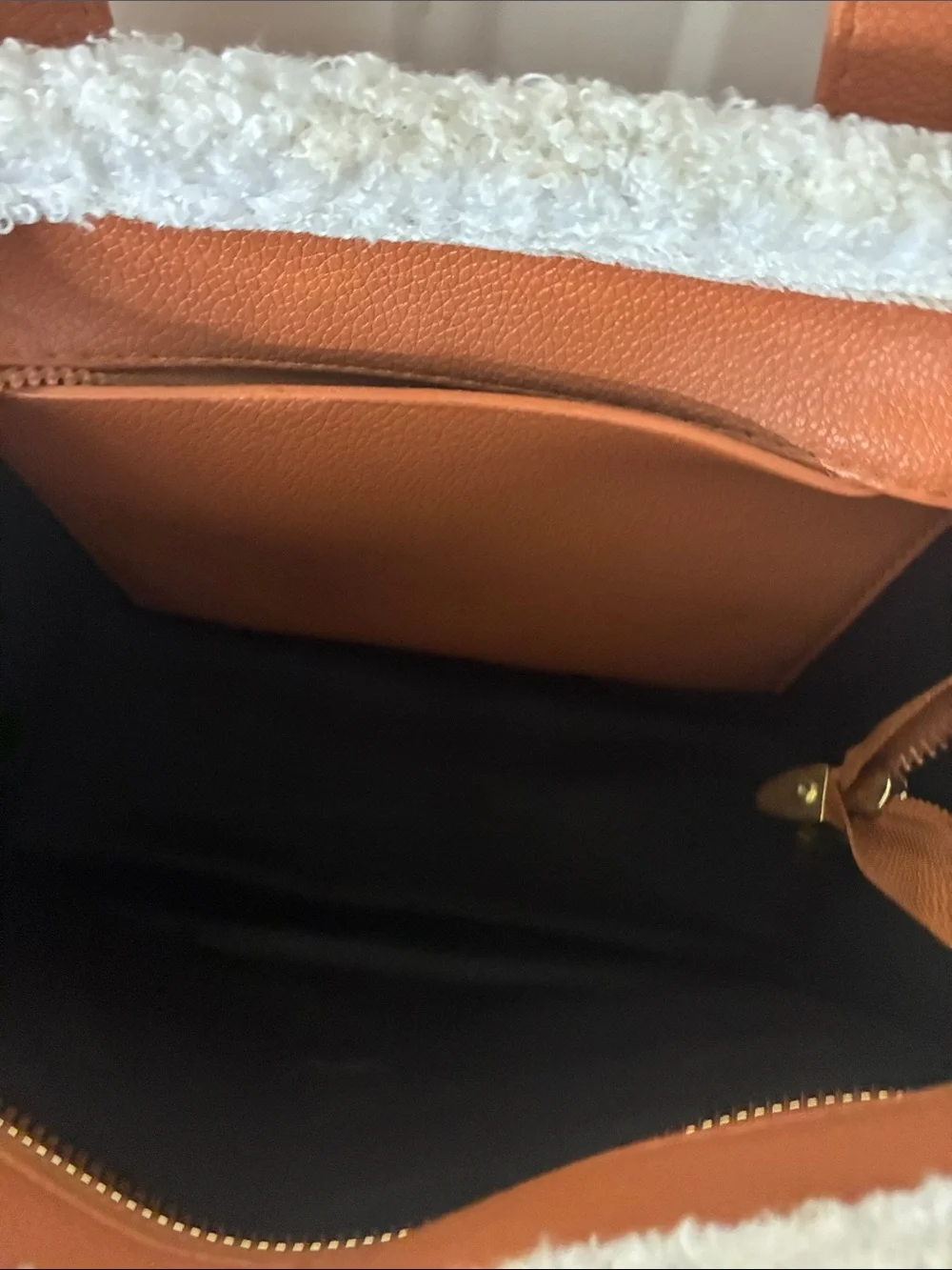 Enjoy Weekend Tan Faux-Leather Tote with Shearling Trim